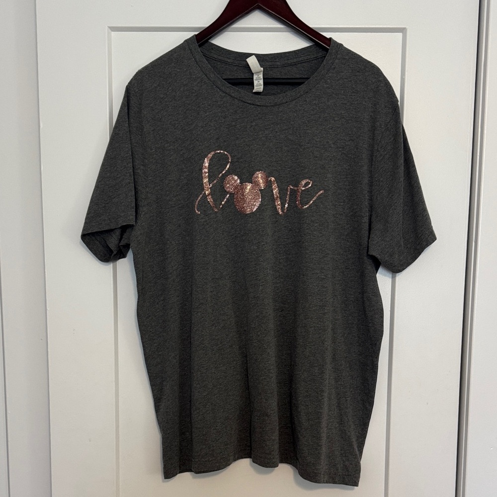Disney Gray Short Sleeve Tee with Pink Glitter Design